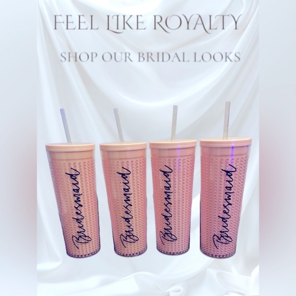 ICING: Set of 4 16oz Pink Bridesmaids Bedazzled Tumblers. 16oz.
